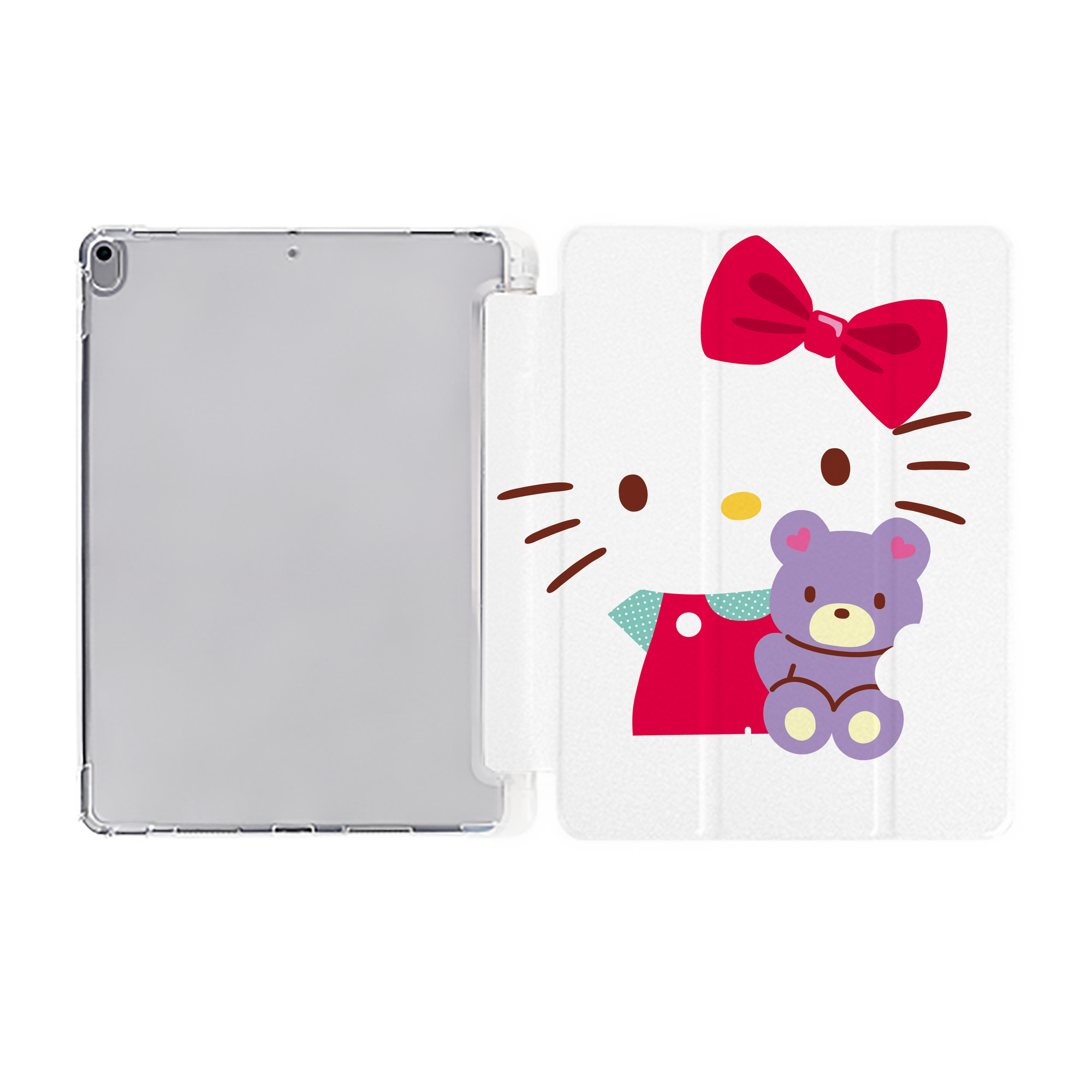 （画像用） Hello Kitty ハローキティ IPad ケース ペン収納付き 三つ折りスタンド PUレザー×シリコン 対応機種9.5/10.5/10.9インチ